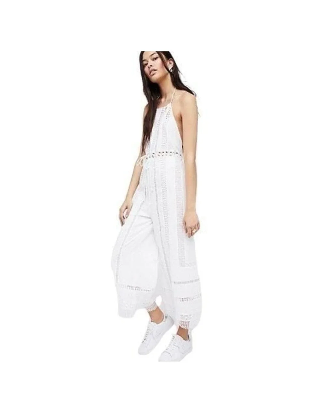 Free People Sydney Sky White Halter Jumpsuit Sz XS